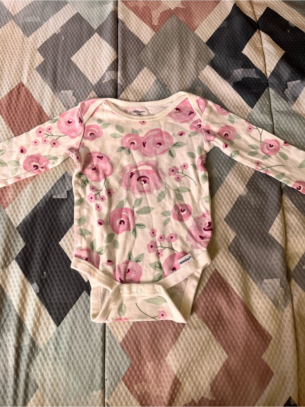 Gerber Cream Baby Onesie with Pink Floral Print